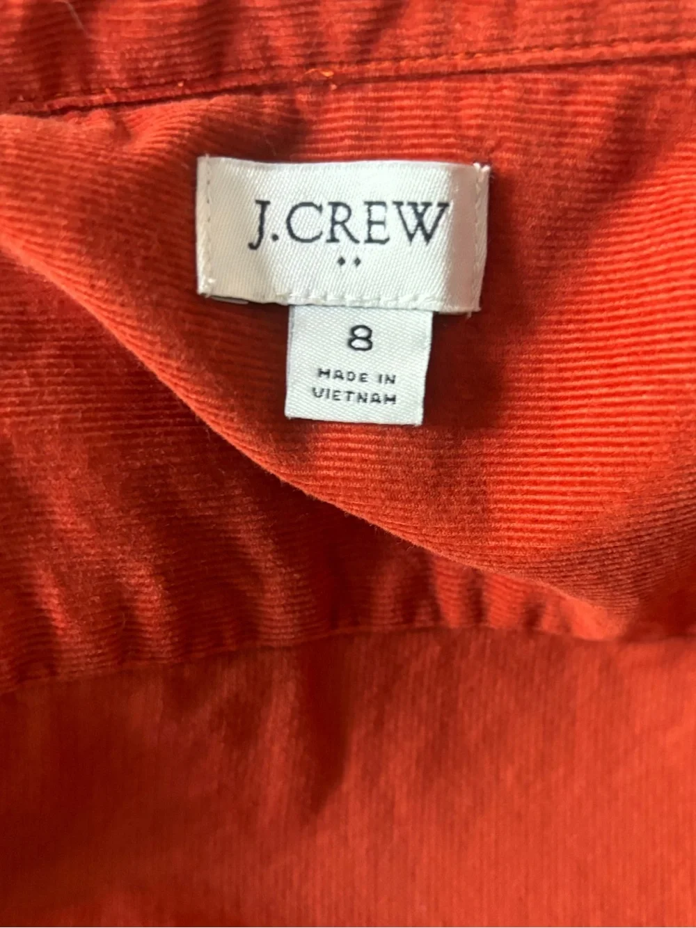 J.Crew Ruffle Collar Corduroy Shirt Dress Orange Size 8 Cotton